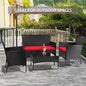 Bistro Set, 4-Piece Wicker Patio Conversation Set with Red Cushions