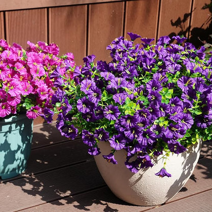 Artificial Flowers for Outdoors, UV Resistant Fake Silk Morning Glory, Realistic Faux Plants for Outside Porch Patio Window Box Hanging Planter (16, Purple)