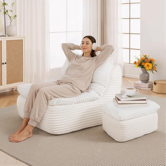 Boneless Chaise Lounge Chair Indoor, Adult Bean Bag Chair with Compressed Memory Foam, Comfy Back Support Sofa Bed Couch for Living Room Bedroom Office Apartment, No Assembly
