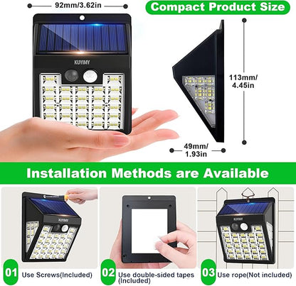 Solar Lights Outdoor, 72 LED Motion Sensor Wall Light, IP65 Waterproof and 3 Lighting Modes, Solar Powered Security Wireless Light Outside for Patio, Garden, Fence, Porch, Front Door (4 Packs)