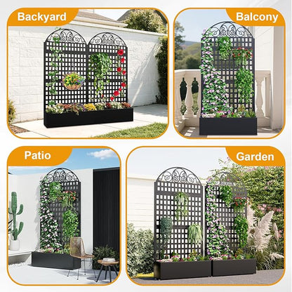 Metal Raised Garden Bed with Trellis, 79"x40"x11.8" Planter Box with Privacy Screen for Patio Deck, Freestanding Divider Fence with Drainage Holes for Climbing Plants Vines & Vegetable