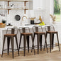 WENTMENT Industrial Rusty Bar Stools Set of 4, 24" Counter Height, Wooden Seat, Removable Back, Stackable