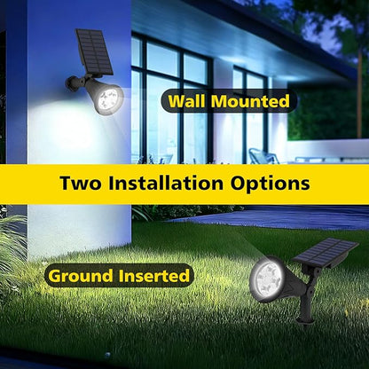 T-SUN Solar Spotlights Outdoor, 2 Pack White LED Landscape Lights, Waterproof Solar Powered Light with Auto On/Off, Adjustable Wall Lights for Yard, Garden, Patio, Driveway, Pool