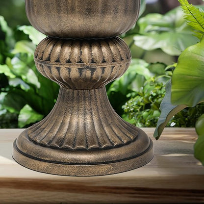 Magshion 20" Urn Planter for Outdoor and Indoor Plants, Large Decorative Front Porch Planter, Vintage Grecian Flower Pot for Patio, Garden & Entryway Décor, Antique Brass