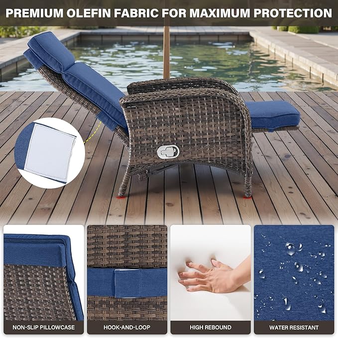 Belord 5 Piece Patio Furniture Set with Recliner Chair - Removable Outdoor Patio Couch Set, Chaise Lounge Chair Outdoor with Adjustable Backrest and Footrest for Casual Gathering Brown