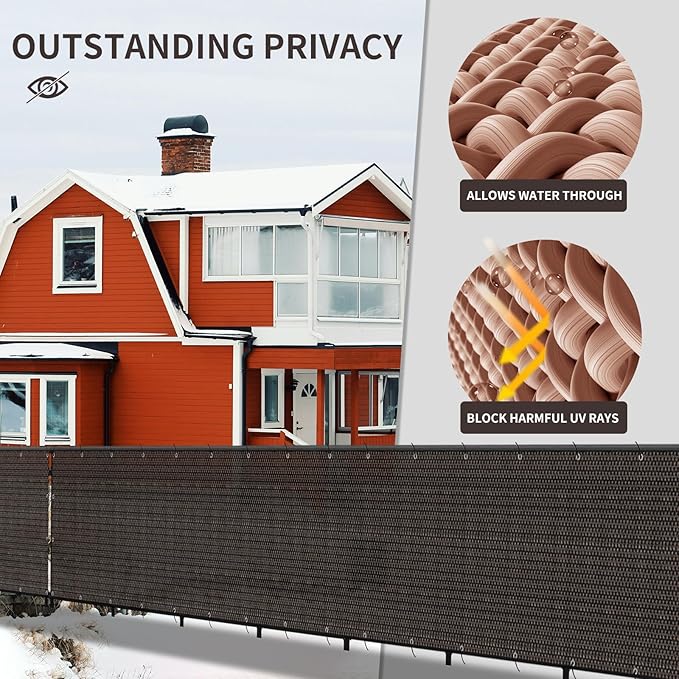 LOVE STORY Custom Size 3.3'x5' Brown Balcony Privacy Screen,UV Block Privacy Fence Screen,90% Shield for Outdoor Pool Garden Apartment Railing