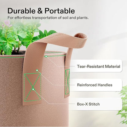 VIVOSUN 5-Pack 30 Gallons Grow Bags Heavy Duty Thickened Nonwoven Fabric Pots with Strap Handles Tan