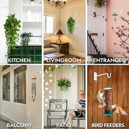 RTZEN Plant Hangers Indoor or Outdoor - Wrought Iron Metal Hanger Indoor Hook - Heavy Duty Wall Bracket Hooks for Hanging Plants Baskets Lanterns Wind Chimes - 2 Pack (White Shepherds Hooks 7.5")