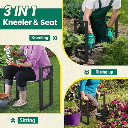 Workseat Garden Kneeler with Assist Handles, Matte Black Metal Frame