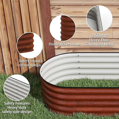 Outsunny 8' x 2' x 1.4' Galvanized Raised Garden Bed Kit, Outdoor Metal Elevated Planter Box with Safety Edging, Easy DIY Stock Tank for Growing Flowers, Herbs & Vegetables, Brown