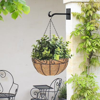 Qiang Ni Bird Feeder Hanger: 8-Inch Wall-Mounted Plant Bracket Outdoor - 2 Pieces Black Plant Hooks for Hanging Flower Baskets