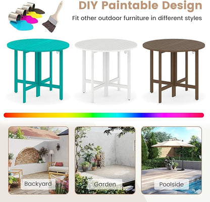 Tangkula 36 Inches Outdoor Folding Round Dining Table, No Assembly Patio Acacia Wood Bistro Table with Slatted Tabletop, 4-Person Outside Dining Furniture for Backyard, Porch, Balcony