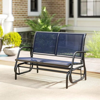 Outsunny 2-Person Outdoor Glider Bench, Patio Double Swing Rocking Chair Loveseat w/Powder Coated Steel Frame for Backyard Garden Porch, Dark Blue