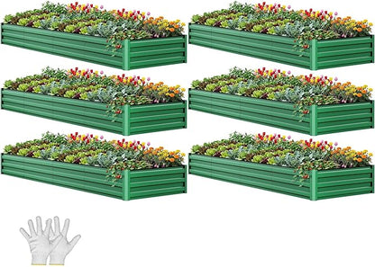 YITAHOME 6pcs 12x4x1 ft Galvanized Raised Garden Bed Kit, Large Metal Planter Box with Gloves, Safety Rubber & Support Rod, Outdoor Flower Bed for Plants Vegetables, Black