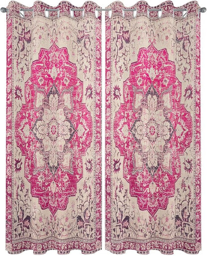 Pink Bohemian Outdoor Curtains for Patio Waterproof, Grommet Privacy Curtain Drapes Weatherproof Outside Curtains for Porch GazeboPergola Cabana 2 Panel 54x108inch Medallion Floral Geometric Printed