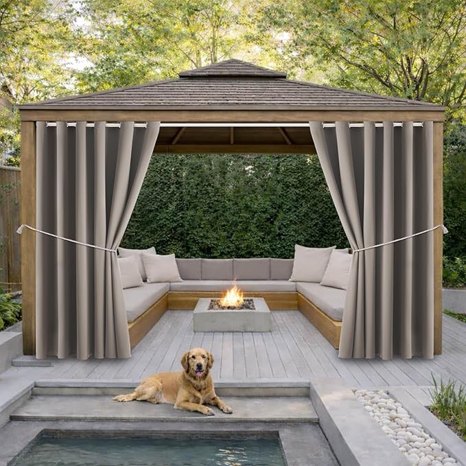 Waterproof Outdoor Curtain W84 x L84 - Grommet Top Sunlight Blocking Window Treatment Drapes Blackout Curtains for Home Bedroom Living Room Outdoor Patio Porch Gazebo (Taupe, 2 Panels)