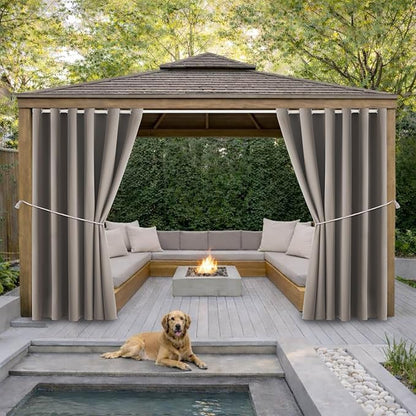 DIVA EN CAMINO DEC Water Resistant Outdoor Patio Curtain Darkening Thermal Insulated Curtains for Bedroom, Porch, Living Room, Pergola, Cabana, W84 x L95, (Taupe) Set of 2 Panels
