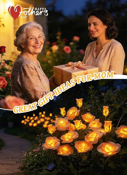 Brightown Outdoor Solar Flower Lights, 4 Pack Solar Garden Light with Larger & More Realistic Champagne Rose, Bigger Solar Panel, Waterproof Solar Lights Outdoor for Yard Garden Lawn Pathway Decor
