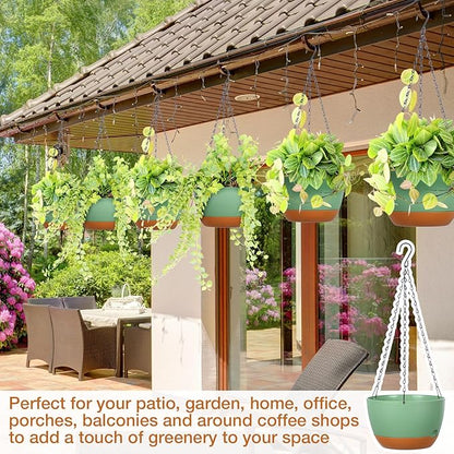 Mumufy 6 Pcs 8 Inch Hanging Planters for Indoor and Outdoor Plants, Green