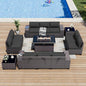 ALAULM 13 Pieces Outdoor Patio Furniture Set with Propane Fire Pit Table Outdoor Sectional Sofa Sets Patio Furniture 43" Gas Fire Pit Brown PE Rattan Patio Conversation Set w/10 Cushions (New Black)