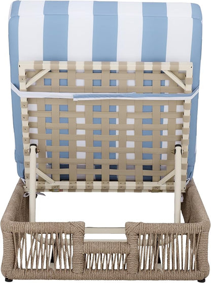 SAFAVIEH Outdoor Patio Furniture Collection - Gillian Heather Tan Rope Daybed, Baby Blue Stripe Cushion, Coastal Sunlounger, Fully Assembled (PAT7527U)