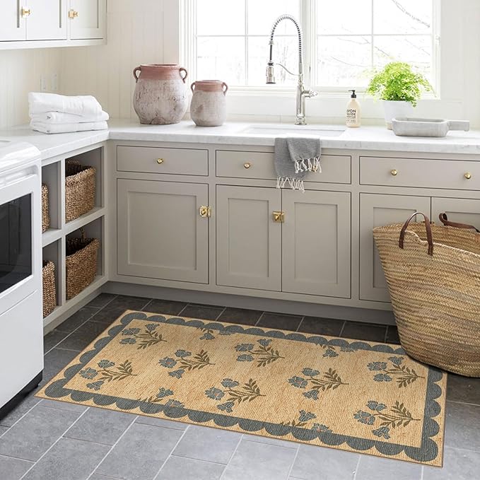 Outdoor Rug Door Mat – Blue Floral Entryway Rug, 2 x 4 ft 3 in