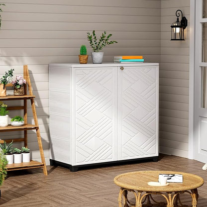 ZZM Indoor/Outdoor Storage Cabinet Waterproof, 34"x15"x34" Plastic Outdoor Storage Box for Garden Balcony Bathroom, All Weather Outdoor Storage Clearance, DIY Usage, with No Shelf (White)