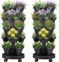 Umigy 2 Set 5 Tier Stackable Planters Vertical Garden Planters for Strawberry Herb Flower and Vegetable Indoor Outdoor Gardening Pots with Removable Wheels and Bottom(Black)