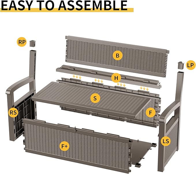 Storage Bench 80 Gallon Resin Deck Box, Gray, Lock-Ready