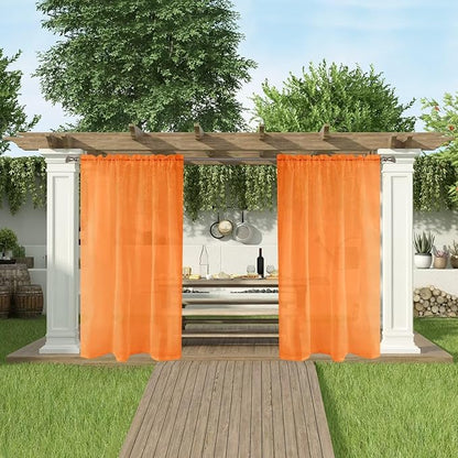SpaceDresser Waterproof Outdoor Sheer Curtains for Patio - 2 Panels Rod Pocket Indoor Voile Sheer Curtain for Living Room,100W x 96L inch, Orange