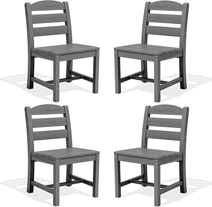 SERWALL Outdoor Dining Chairs Set of 4, All-Weather HDPE Patio Chair with 19.7" Widened Seat, for Backyard, Garden, Gray