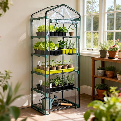 Worth Garden 5 Tier Mini Greenhouse - 75'' H x 27'' L x 19'' W - Sturdy Portable Gardening Shelves with PVC Cover - Small Porch Green House for Growing Plants Flowers Indoor & Outdoor