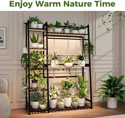 Bamworld Plant Shelf Indoor 55" Tall Bamboo Plant Shelves 5 Tier Hanging Plant Stand Large Ladder Shelf Flower Stand Plant Holder Plant Rack for Garden Balcony Home Decor Living Room Bedroom Black