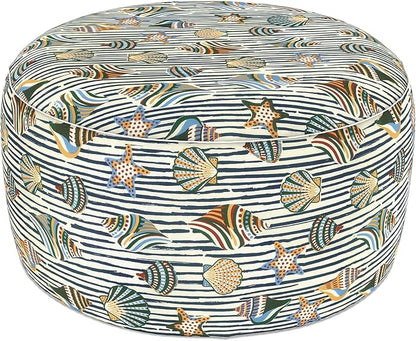 LVTXIII Indoor/Outdoor Extra Large Inflatable Ottoman Pouf D31 x H14 Inch, Round Footstool with Handle, Weather-Resistant Portable Furniture for Patio, Camping, Beach, Cabana Shells