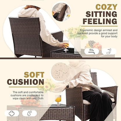 Homall 4 Pieces Outdoor Patio Furniture Sets Rattan Chair Wicker Set,Outdoor Indoor Use Backyard Porch Garden Poolside Balcony Furniture (Brown and Beige)