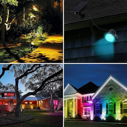 T-SUNUS RGB Solar Spot Lights Christmas, Metal Color Changing Landscape Spotlights IP65 Waterproof Spotlight 2-IN-1 Separated Panel for Outdoor Uplighting Garden Pathway Trees Flag Pond Yard Halloween