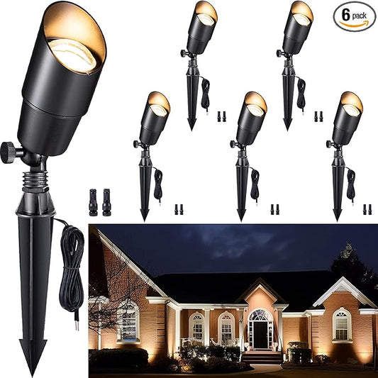 Gardenreet Solid Brass Spot Lights - Black Low Voltage Landscape Spotlight Outdoor, 12V LED Uplights Wired, Waterproof Electric for Patio Wall Without MR16 Bulb (6 Pack)