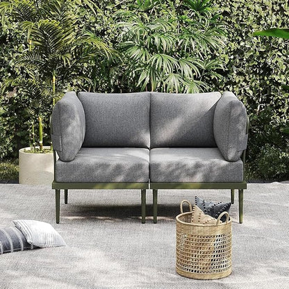 Sundale Outdoor 2 Pieces Metal Patio Furniture Set, Outdoor Sectional Sofa w/6 Inch Olefin Cushion, Modern Outdoor Conversation Sets for Porch, Balcony