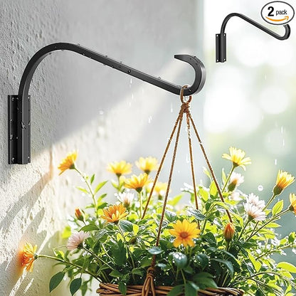 12 Inch 2 Pack Plant Hangers for Indoor/Outdoor Wall Mount - Heavy Duty Hanging Plant Holder & Bird Feeder Hooks, Decorative Black Metal Wall Hangers for Plants, Flower Baskets