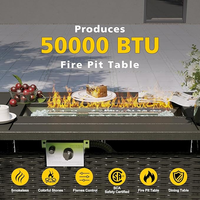 Aoxun Patio Furniture Set with Fire Pit Table, 12 Piece Outdoor Sectional Sofas, 10 Seats Wicker Rattan Outdoor Furniture with Thickened Cushion for Backyard, Garden Light Grey