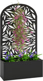Outsunny Metal Raised Garden Bed with Trellis for Climbing Plants, Freestanding or Wall Mounted Flower Bed with Cueved Privacy Panel, Leaves Cut-Out Outdoor Planter Box for Garden, Patio, Balcony