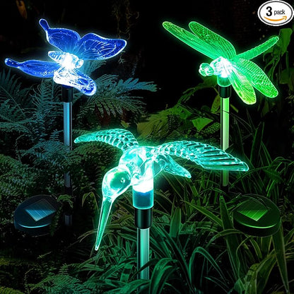 Anordsem Solar Garden Lights Outdoor: 3 Waterproof PVC Insect Stake Light Heads - Changeable Color LED Lighting for Gardener Yard Decoration - Christmas Gifts for Homeowners Over 30