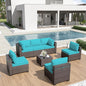 ALAULM Patio Furniture Set with Coffee Table, 7 Pieces Outdoor Sectional with Wide Seat and Thick Cushion, All Weather Wicker Rattan Conversation Set for Backyard, Garden, Deck, Turquoise