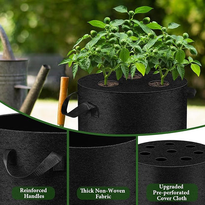 3 Pack 10 Gallon Grow Bags with Planting Holes, Planting Bags, Plant Grow Bags, Fabric Grow Bags, Heavy Duty Thickened Nonwoven Fabric Gardening Vegetable Growing Bags with 3/5/8 Planting Holes