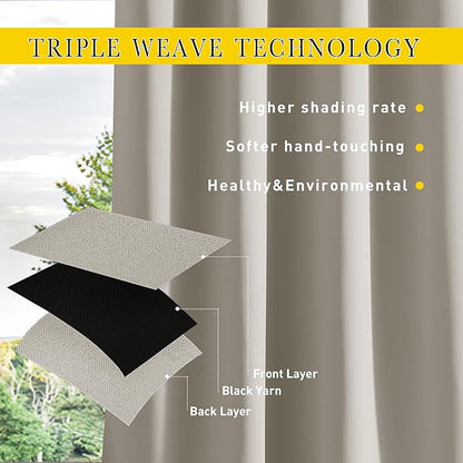 NICETOWN 2 Panels Outdoor Curtains for Patio Extra Wide 84", Waterproof & Windproof Grommet & Back Tab Fixed Top and Bottom Sun Blocking Privacy Drapes with Rope for Gazebo, Natural, W84 x L108