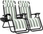 Best Choice Products Set of 2 Adjustable Steel Mesh Zero Gravity Lounge Chair Recliners w/Pillows and Cup Holder Trays - Sage Green Striped