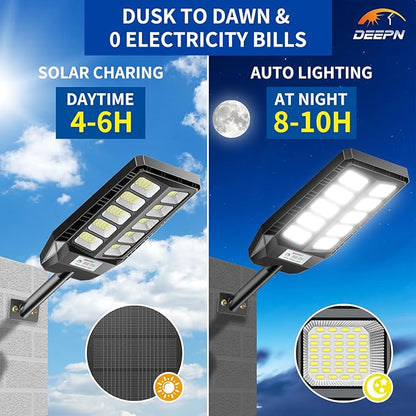 Deepn Solar Lights Outdoor, IP66 Waterproof Street Lights Outdoor, 6500K Dusk to Dawn Solar Security Flood Lights Motion Sensor with Remote Control for Yard, Entryway Garage, Porch 1 Pack