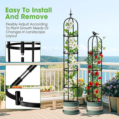 2026 Updated Garden Obelisk Trellis for Climbing Plants Outdoor, 6.3 FT Tomato Cage, Rose, Flowers, Grape, Pea, Cucumber Trellis, Rustproof Plastic Coated Metal Plant Support Trellis for Potted Plants