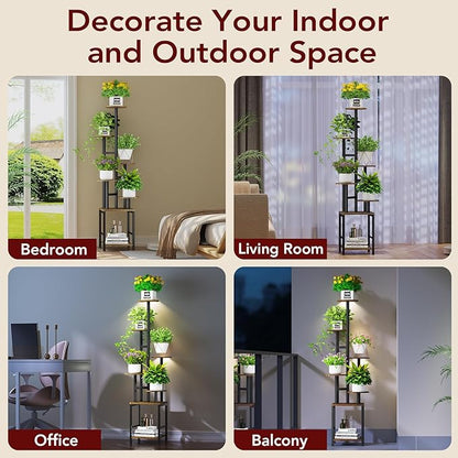 Plant Stand Indoor with Grow Light,6-Tiered Tall Plant Stand Indoor, Metal Plant Shelf with Adjustable Light, Ideal for Living Room, Garden, Patio (Black Brown)