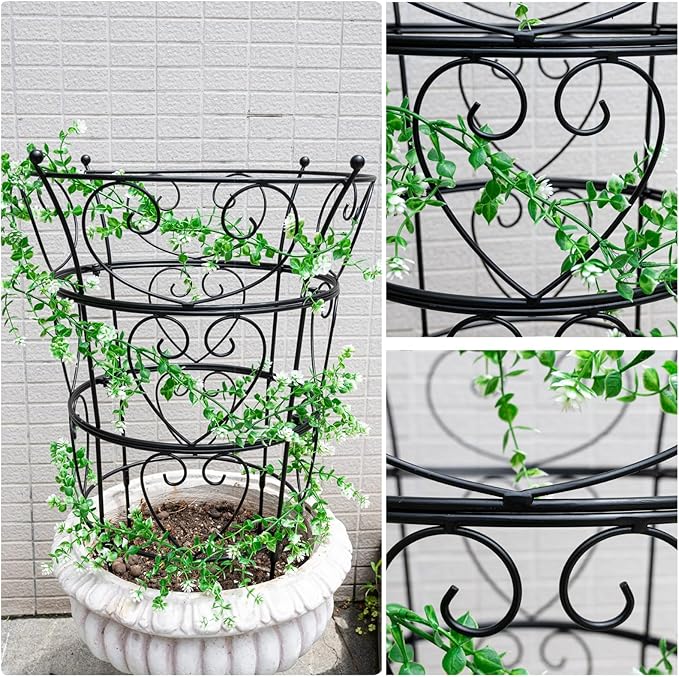 Trellis Peony Cage Obelisk, Black Metal, 24.6 x 17 Inches